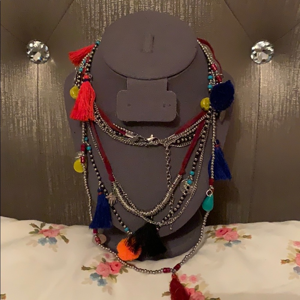 Multiple Strand Necklace With Colored Tassels - image 1